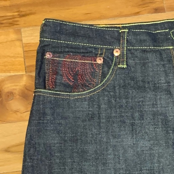 Vintage RMC Red Monkey Company Embroidered Samurai Japanese Denim Jeans Size 36 - Picture 5 of 6